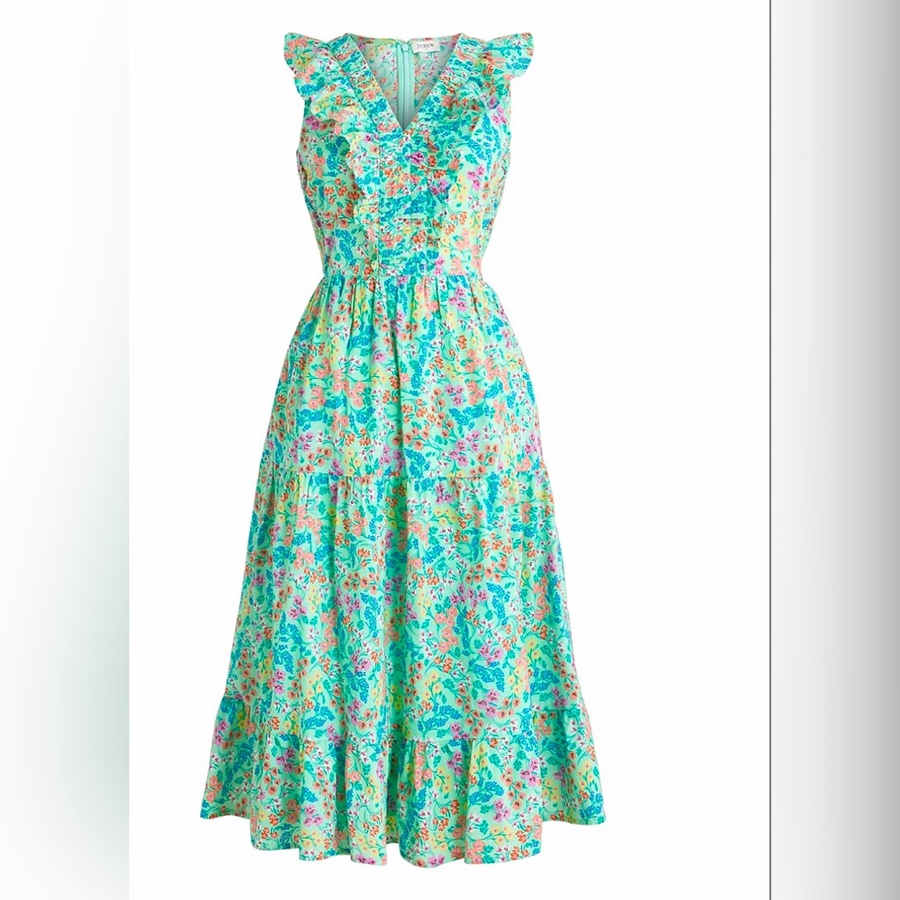 J. Crew Floral Midi Dress - Green and Pink